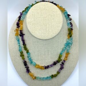 Amethyst Citrine Peridot Beaded Necklace, Mix Semi Gemstone jewelry 35” Necklace